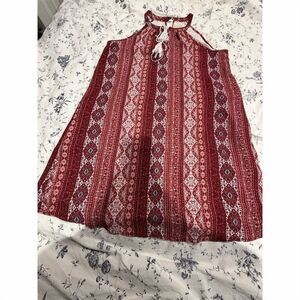 Pink Rose Women's L Red Patterned Sleeveless A-Line Dress Casual